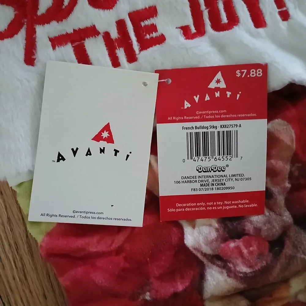 NEW 18” Avanti Christmas Stocking French Frenchie Bulldog Dog Spread The Joy - Picture 3 of 5